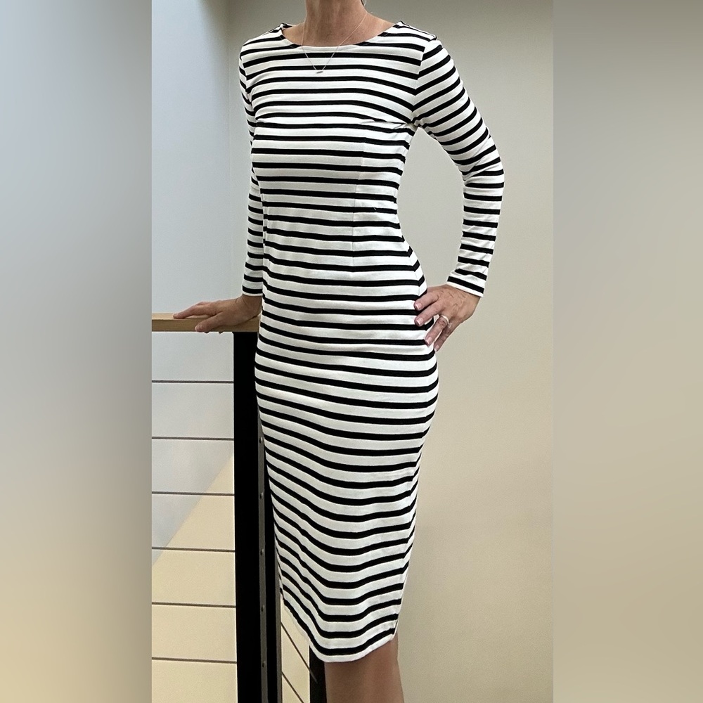 J. Crew Striped Long-Sleeve Midi Dress